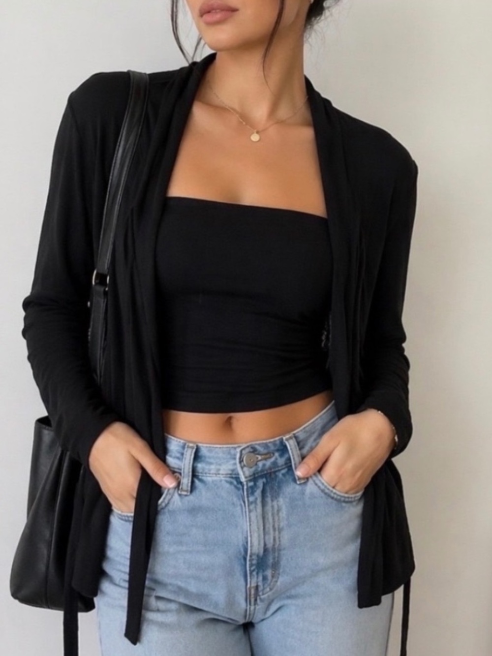 Zara Open‎ Front Knit Cardigan Black Small Clean Girl